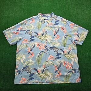 Tommy Bahama Shirt Mens 3XT Blue Floral Leaf Hawaiian Tropical Beach Camp Silk